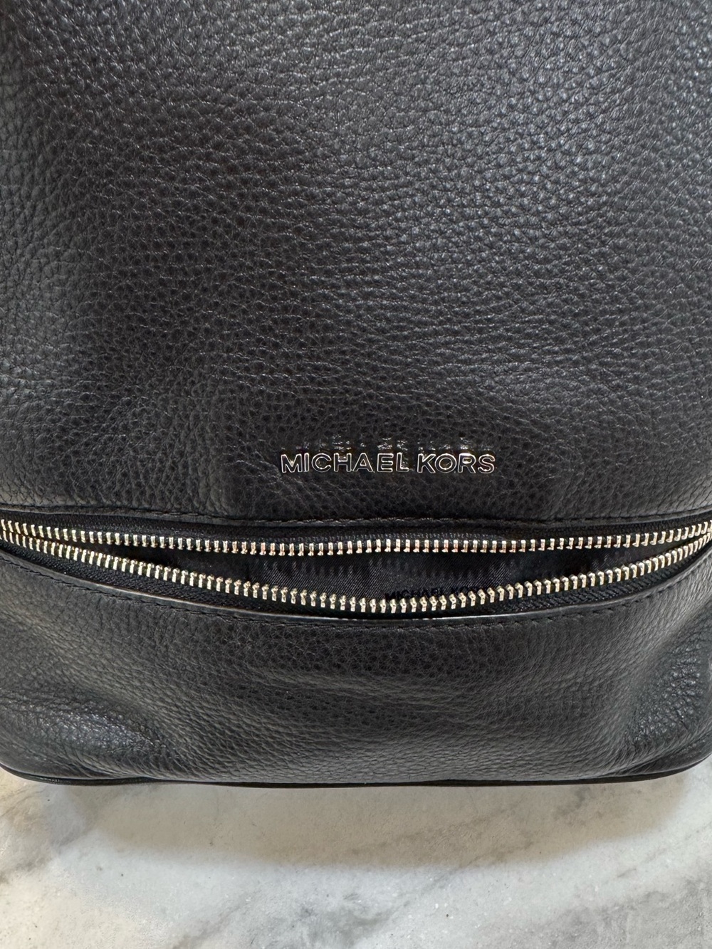 Michael Kors Rhea Black Pebbled Leather Backpack with Silver Hardware - Picture 4 of 8